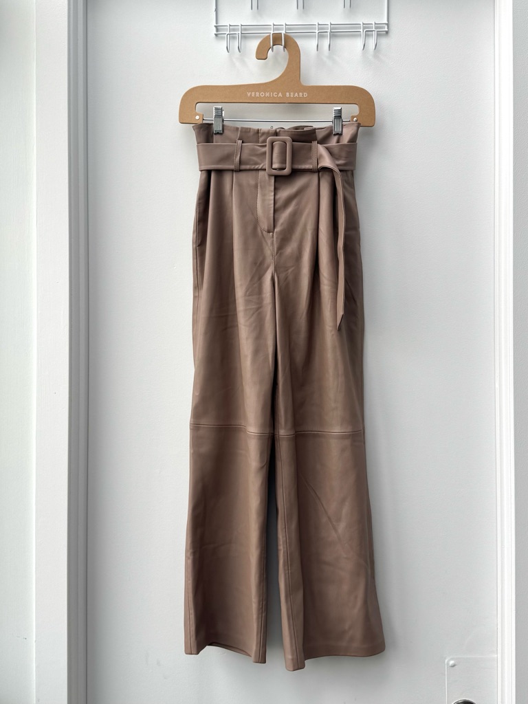 Mango Taupe Straight-Leg Paperbag Belted Pants